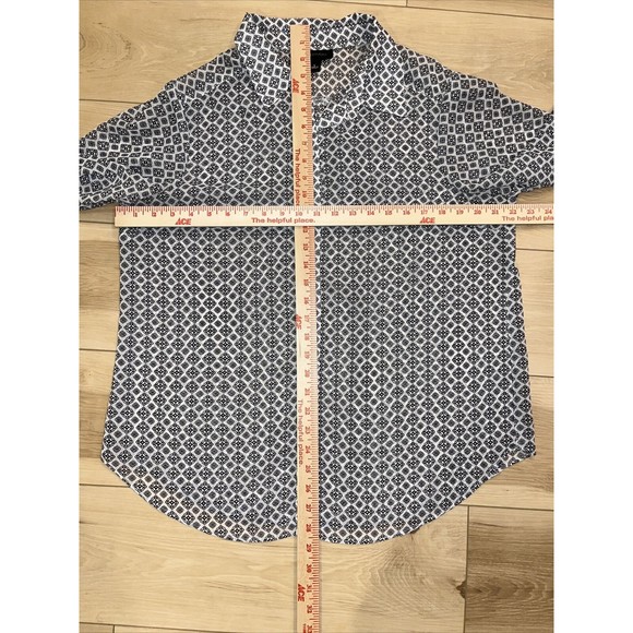 AB Studio Sheer Button Up Blouse Womens L Black and White Roll Tab Long Sleeve - Picture 3 of 6